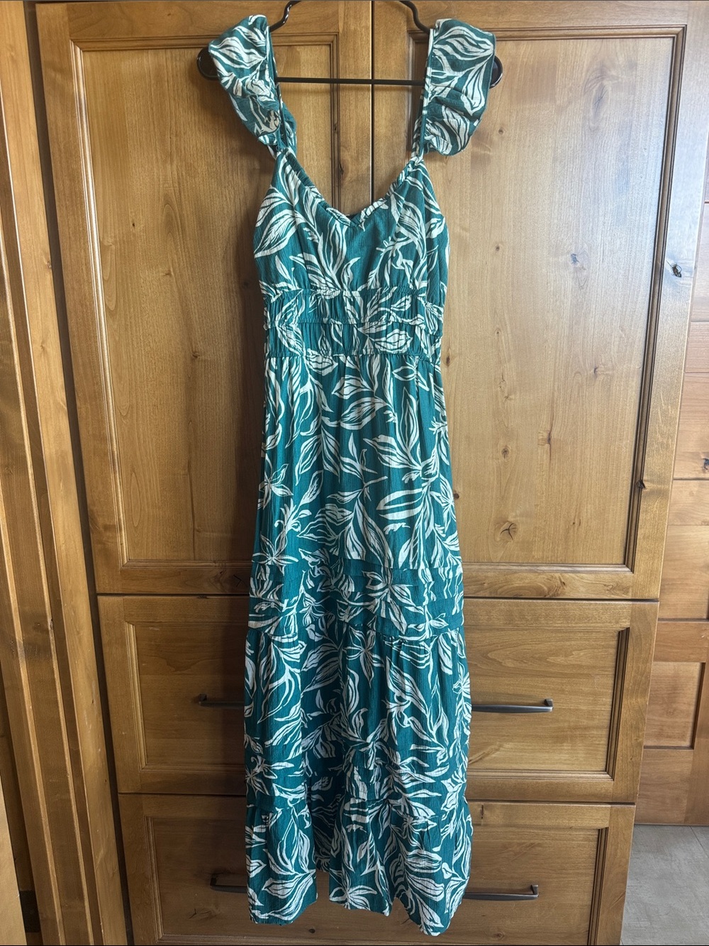 Teal Green Leaf-Print Maxi Dress - Women